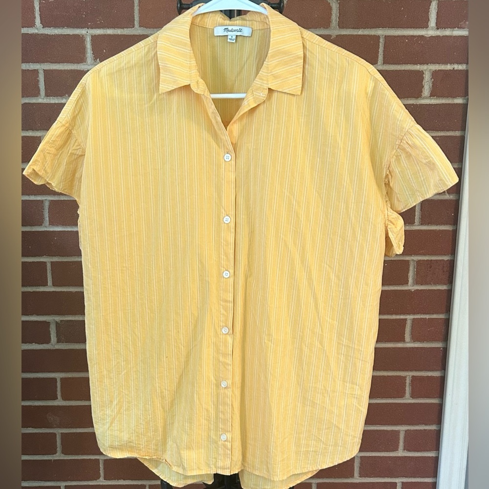 Madewell‎ Yellow Striped Button Down Shirt Top S Summer Wardrobe Minimalist Chic - Picture 4 of 9